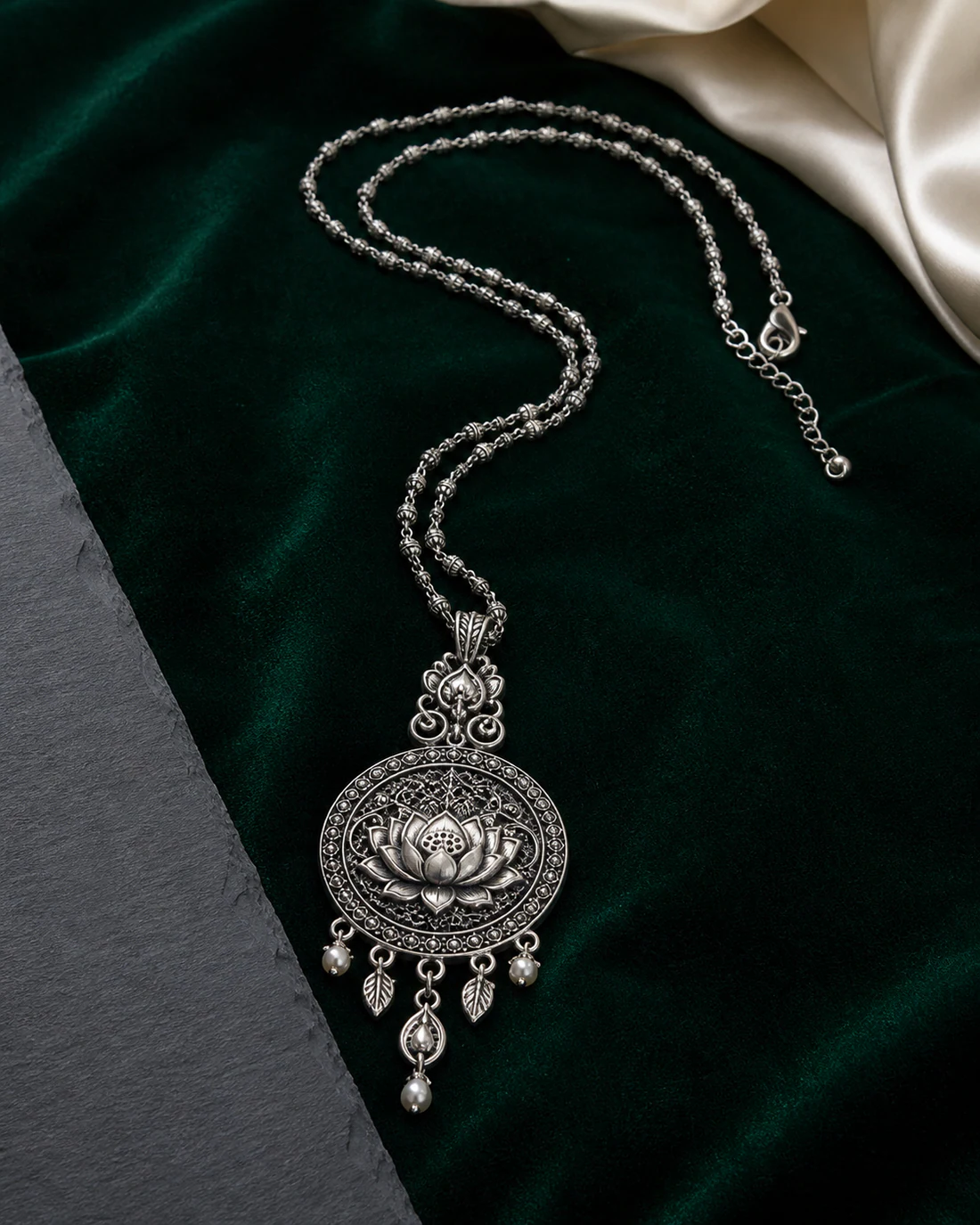 Lotus Medallion Silver Pendant at Varun Jewellers